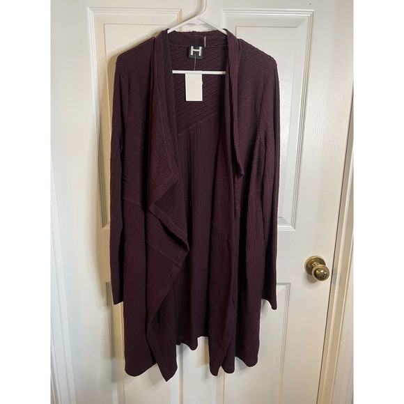 Bordeaux Sweaters - H by Bordeaux Purple Mixed Rib Open Front Cardigan Size Medium NWT